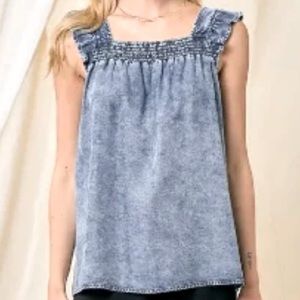 Doe & Rae Chambray/Denim Smocked Tank Top